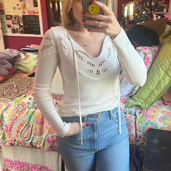 Free People Ivory Long Sleeve Top | Ivory Long Sleeve Top with Cutout Detailing - Picture 3 of 7